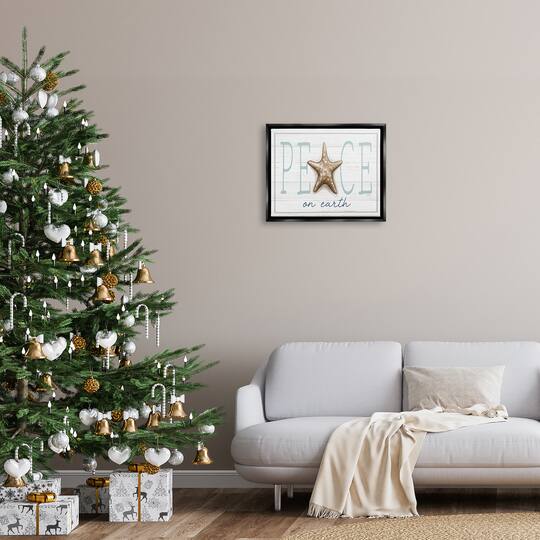 Stupell Industries Peace On Earth Starfish Sign Framed Floater Canvas Wall Art